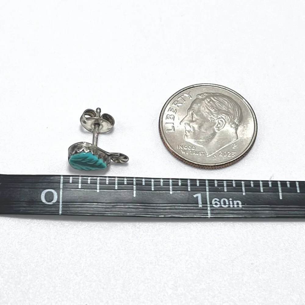 Turquoise Blue Stone Carved Leaf Earrings Sterling Silver Studs Posts Native 925